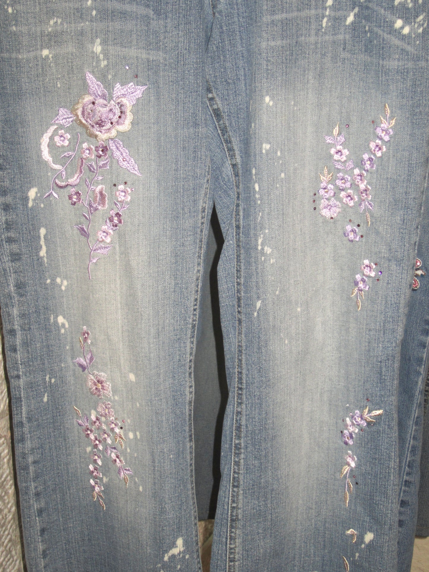 00s lavender embroidered washed denim