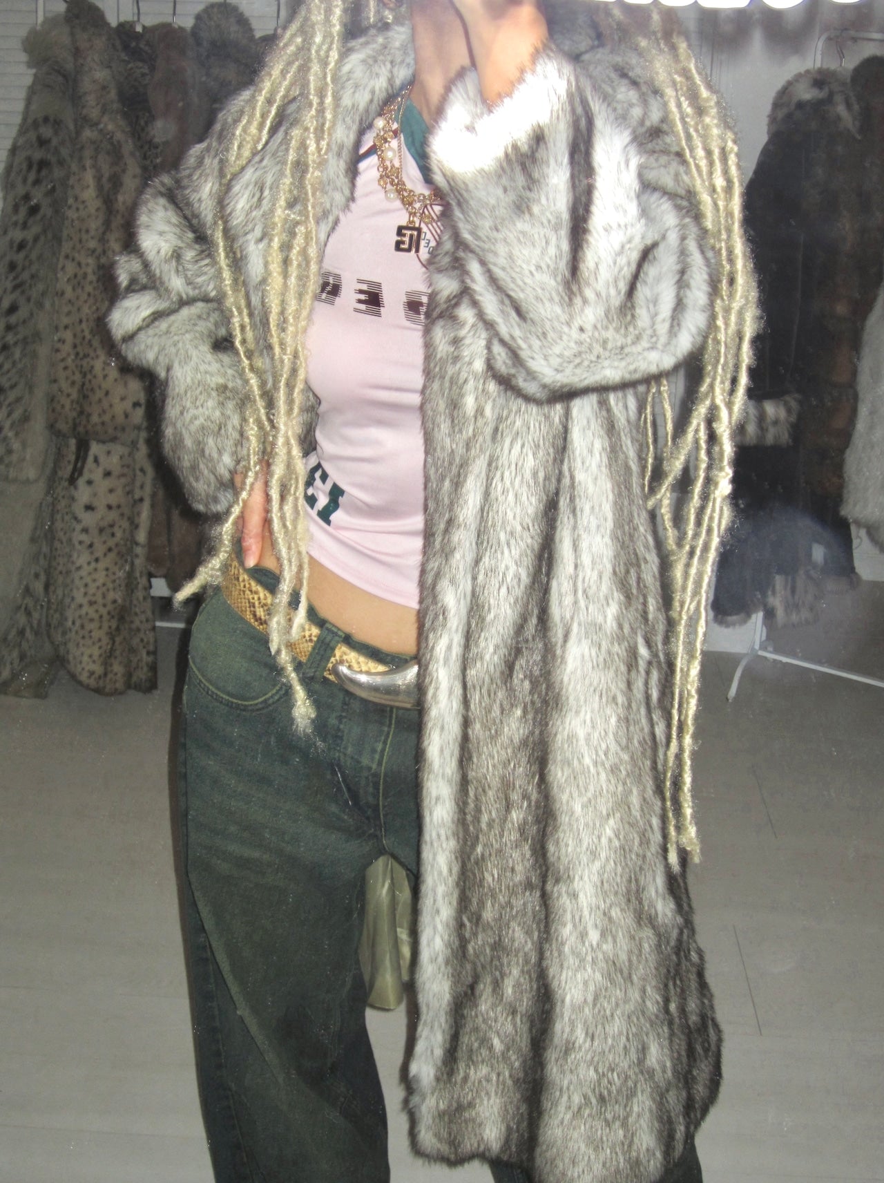 Moon frost long faux fur coat