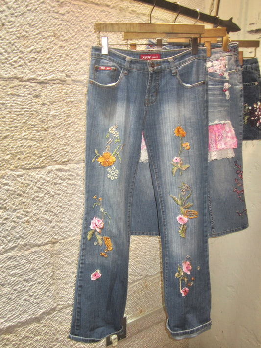 Y2K flower embroidered denim