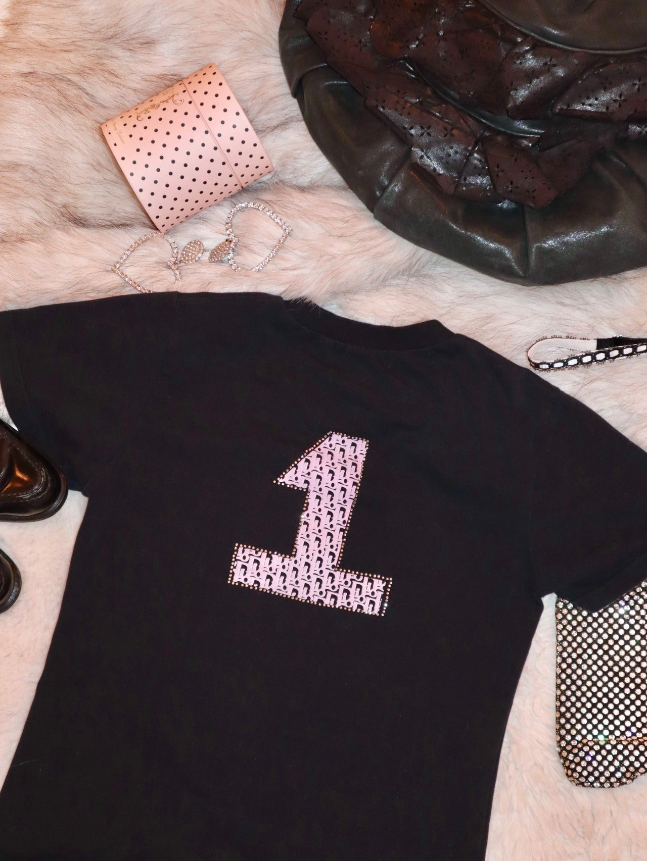 Pink rhinestone baby Dior tee
