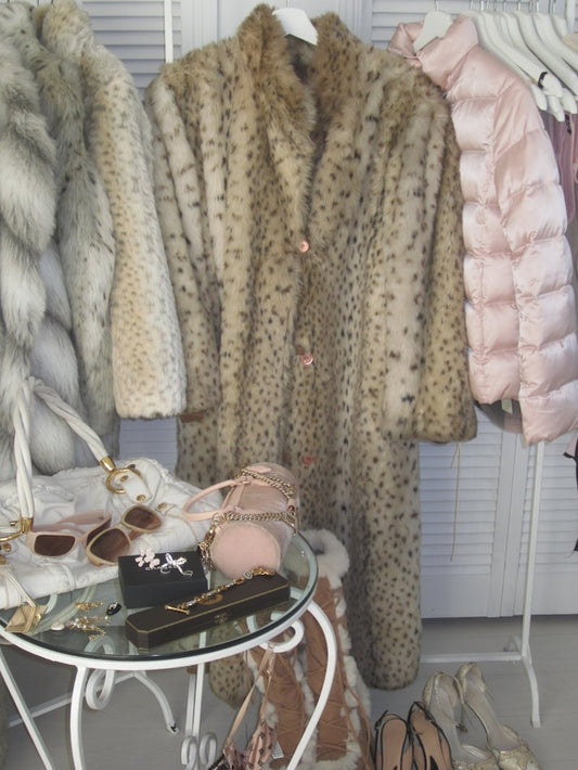 Vintage Creamy leopard long faux fur coat