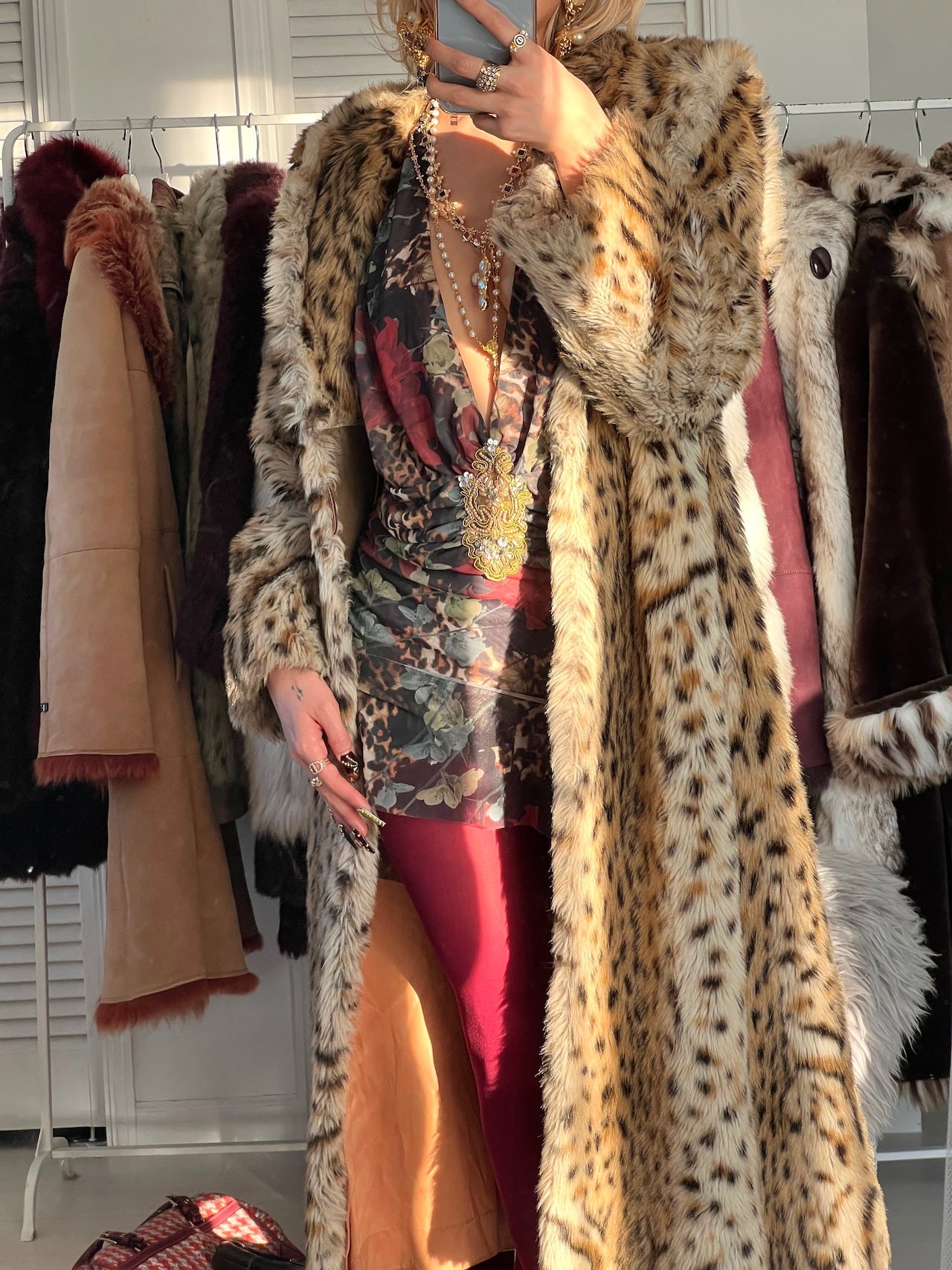 The wild cat vintage long faux fur coat