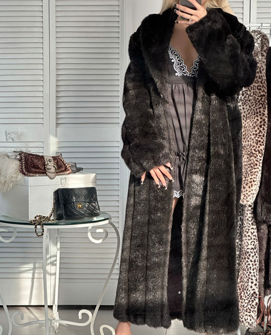 Black bear long faux fur coat
