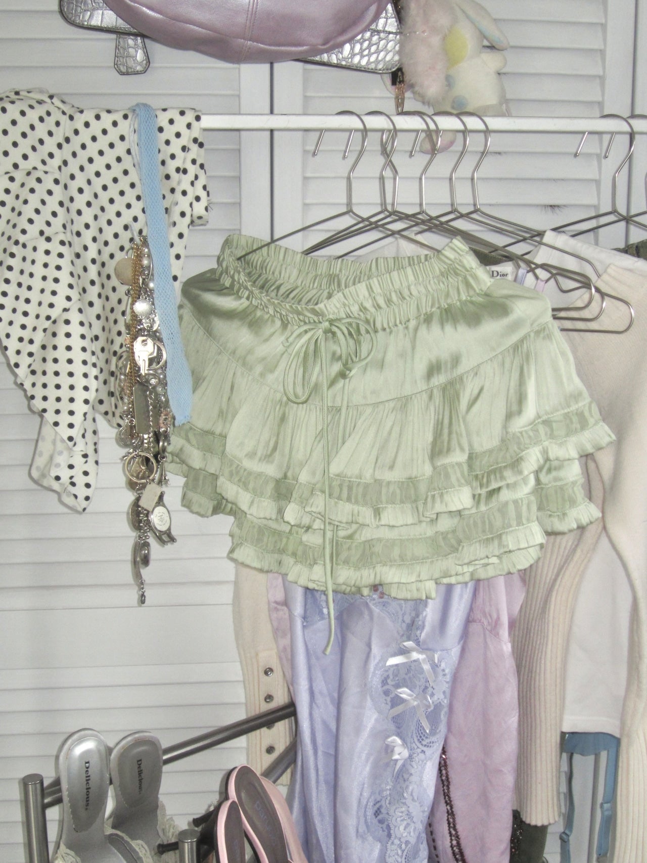 Satin ruffle mini skirt