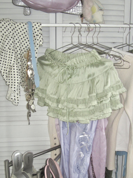 Satin ruffle mini skirt