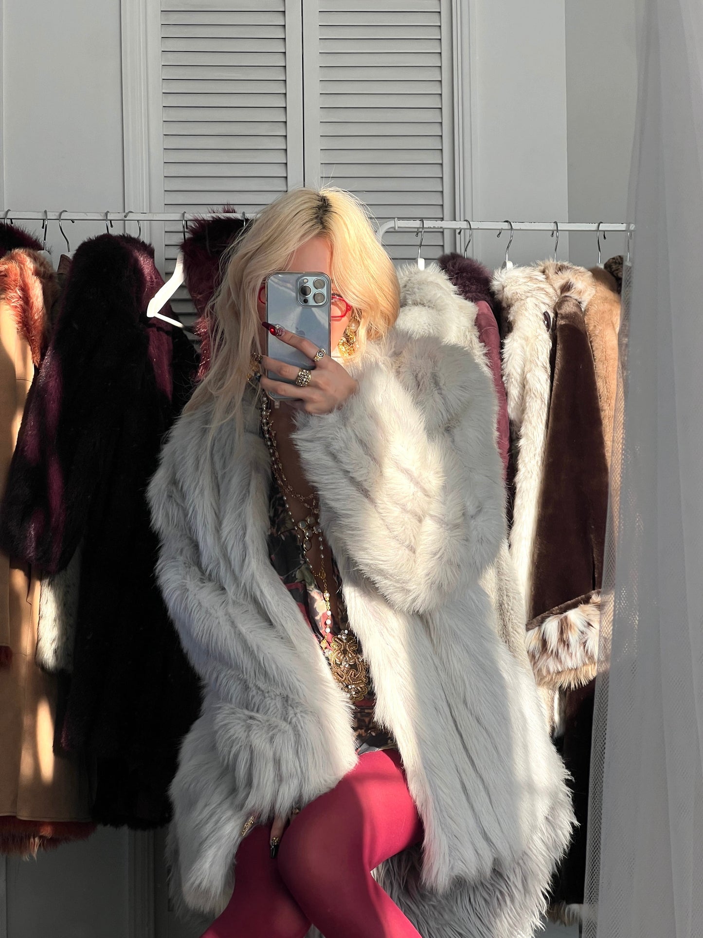 Vintage Icy white faux fur coat