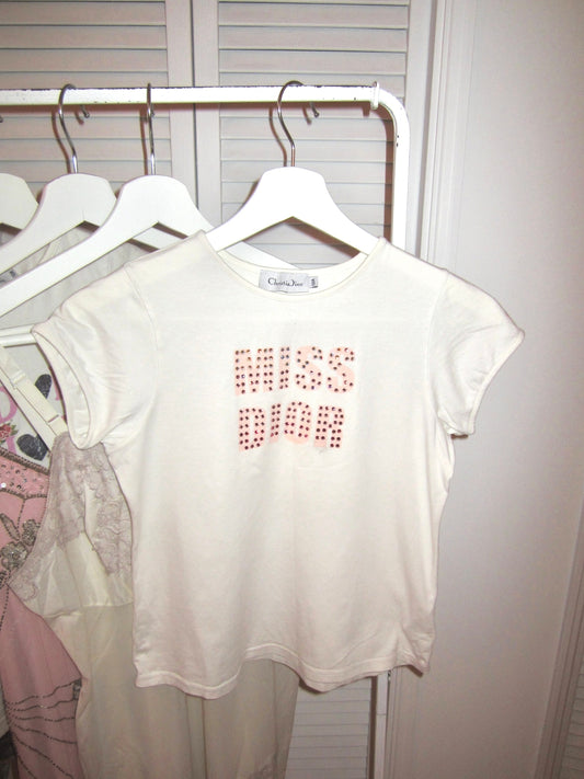 Vintage miss Dior baby pink rhinestone baby tee