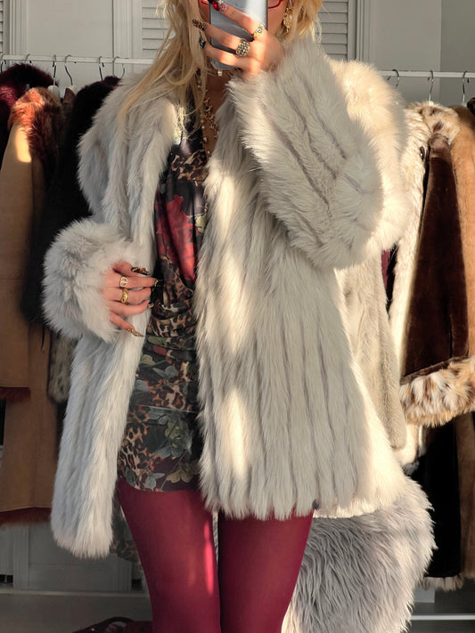 Vintage Icy white faux fur coat