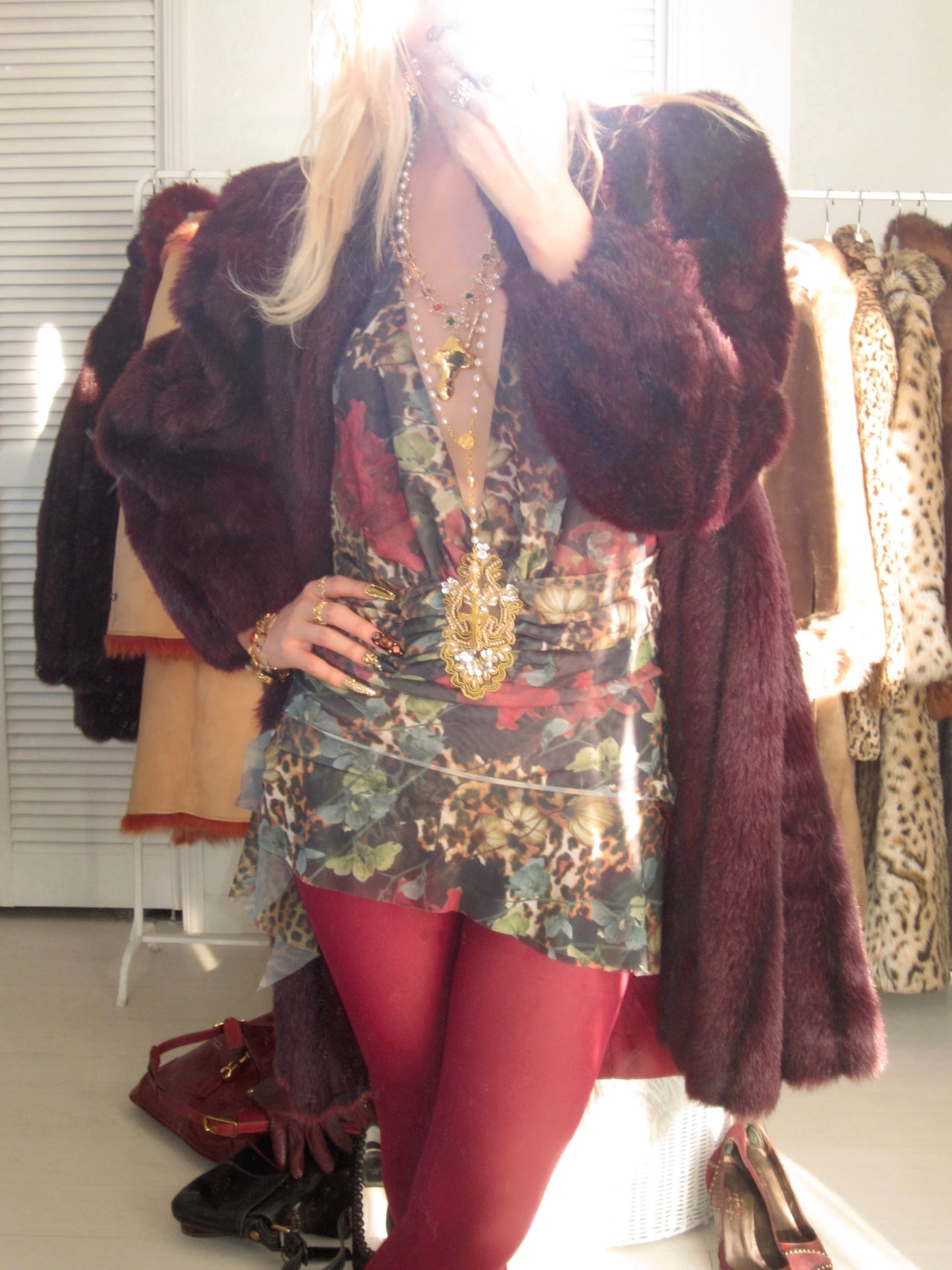 Vintage Plum royal faux fur midi coat